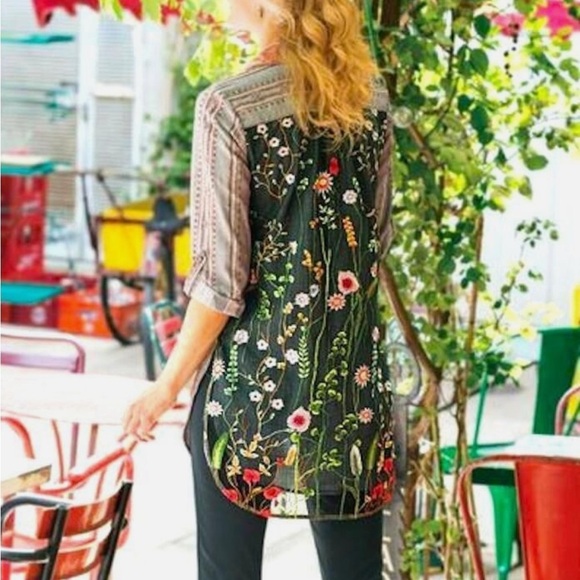 Soft Surroundings Tops - Soft Surroundings Blouse Button Down Shirt Boho Floral sheer back Elena topper